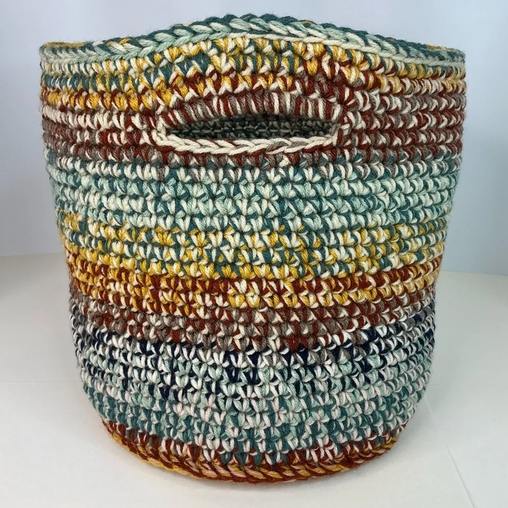 Handcrafted Multicolor Crochet Scrap Woven Tote Bag Basket Storage Handmade Knit
